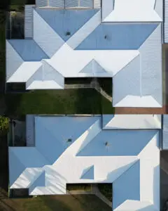 top: before roof cleaning by pressure washing. bottom: after roof cleaning by pressure washing