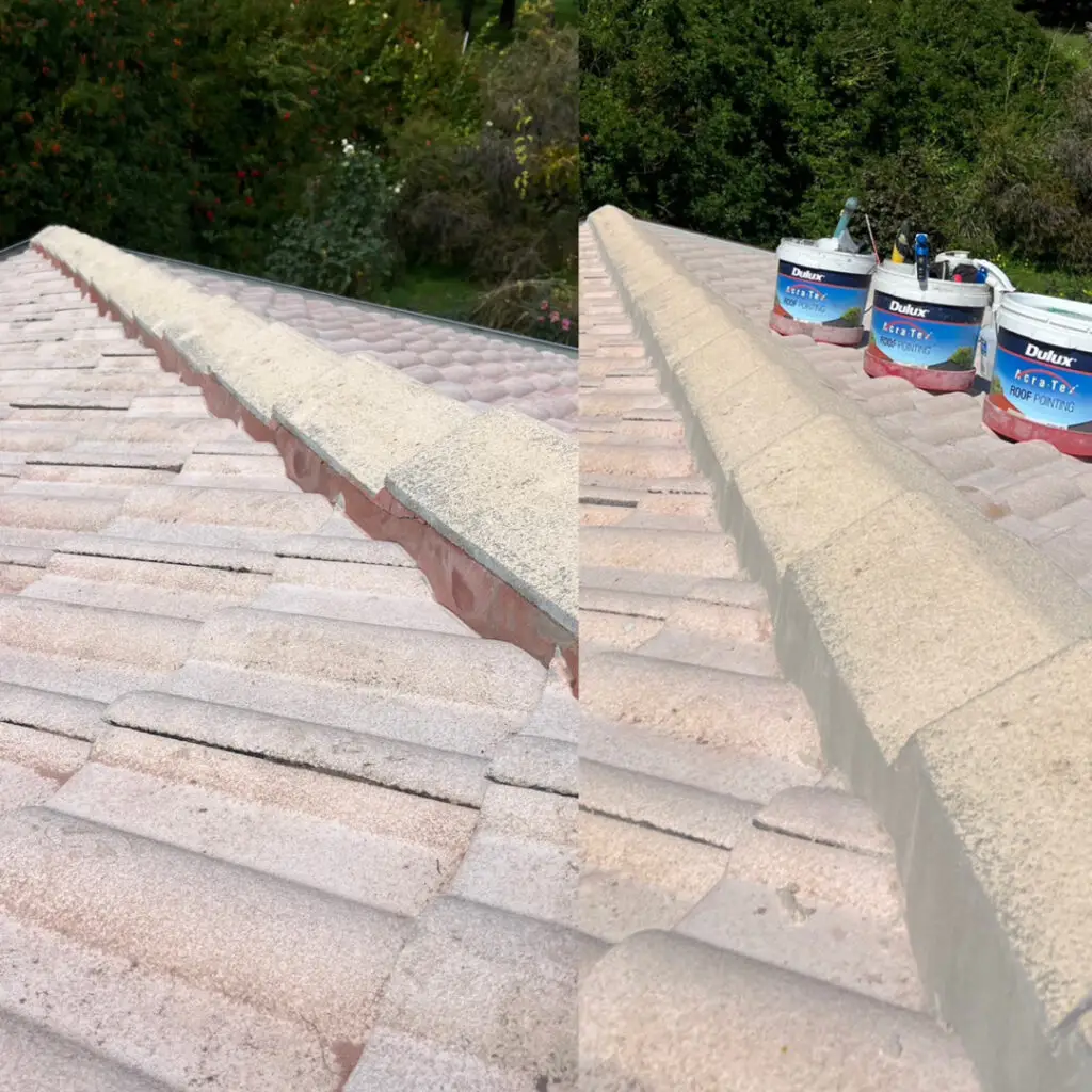 left: aftersoft washing and old pointing has been cut out. right: after re pointing