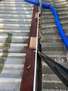 vacuum gutter cleaning in progress