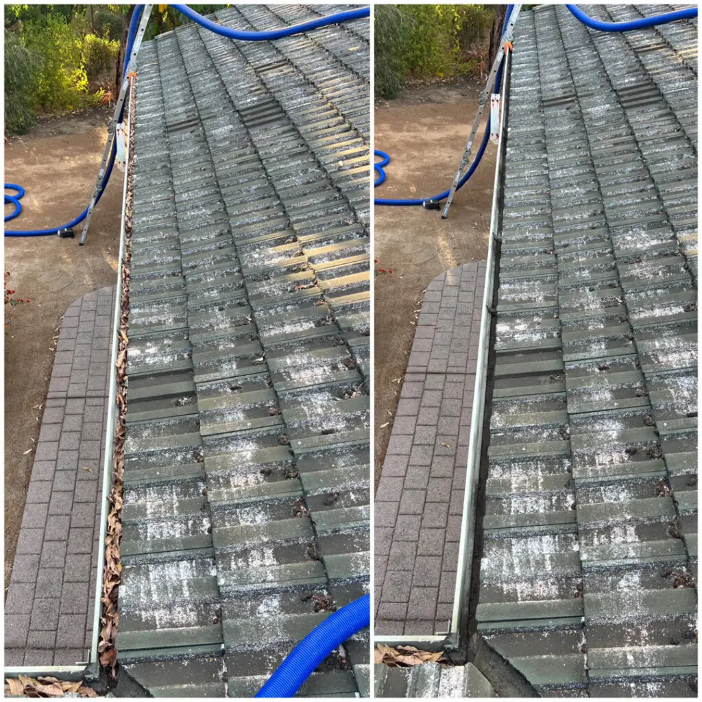 image showing before and after pics of vacuum gutter clean