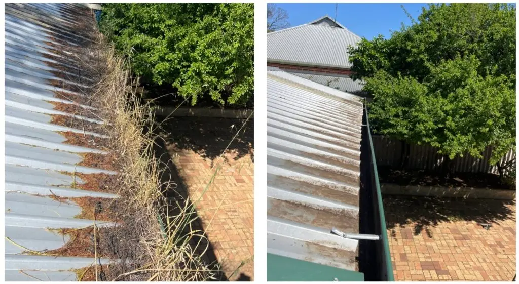 left: dirty gutters< right: after gutter cleaning
