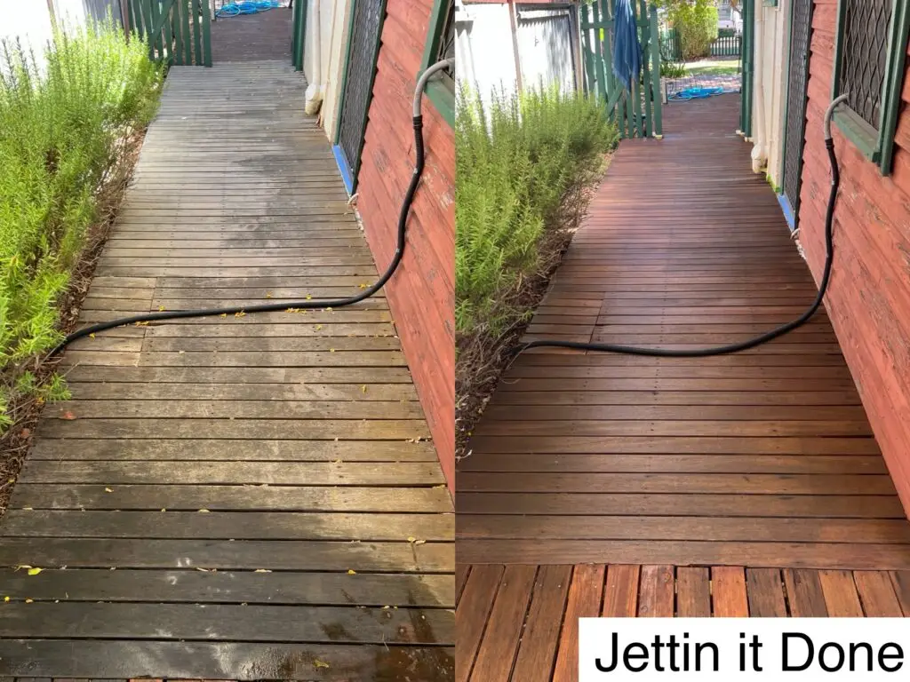 left: before mould removal and sealing. right: after low pressure washing and sealing