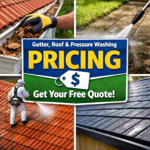 gutter cleaning price. how much does gutter cleaning cost? how much does pressure washing cost? how much does roof cleaning cost?