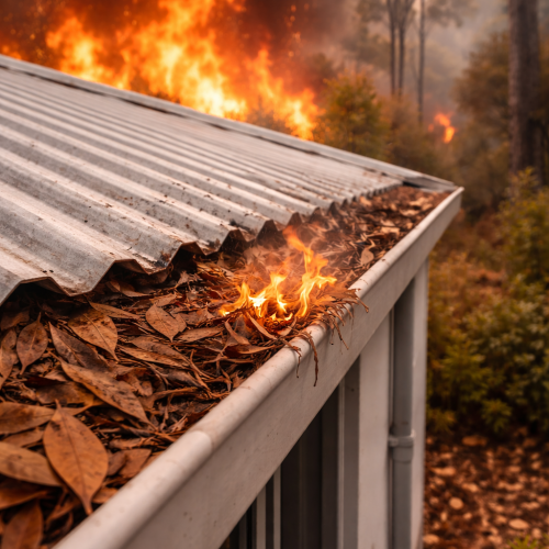 AI generated image of bushfire and burning gutter